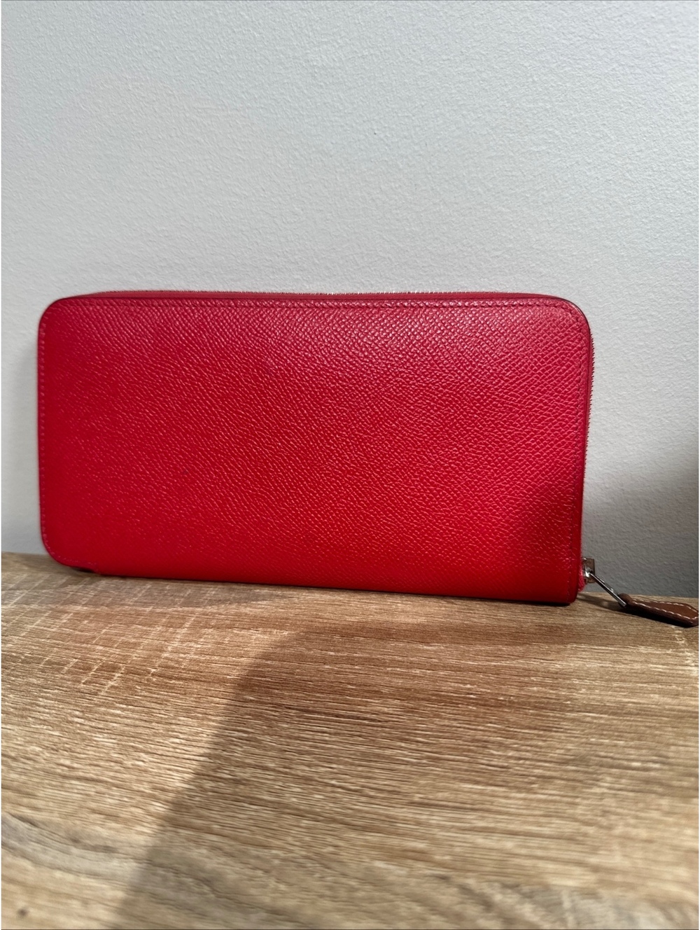 Hermes Azap Long Silk'in Zip Around Wallet Red Epsom Leather Palladium HW 2016